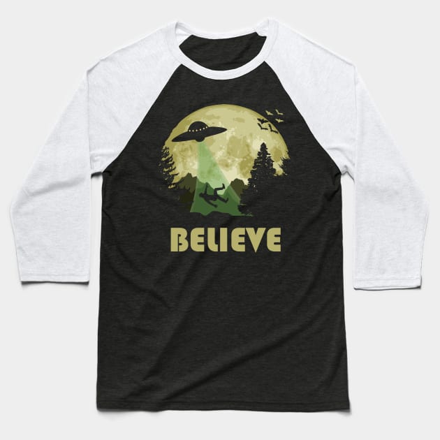 Believe Alien Abduction Baseball T-Shirt by Nerd_art